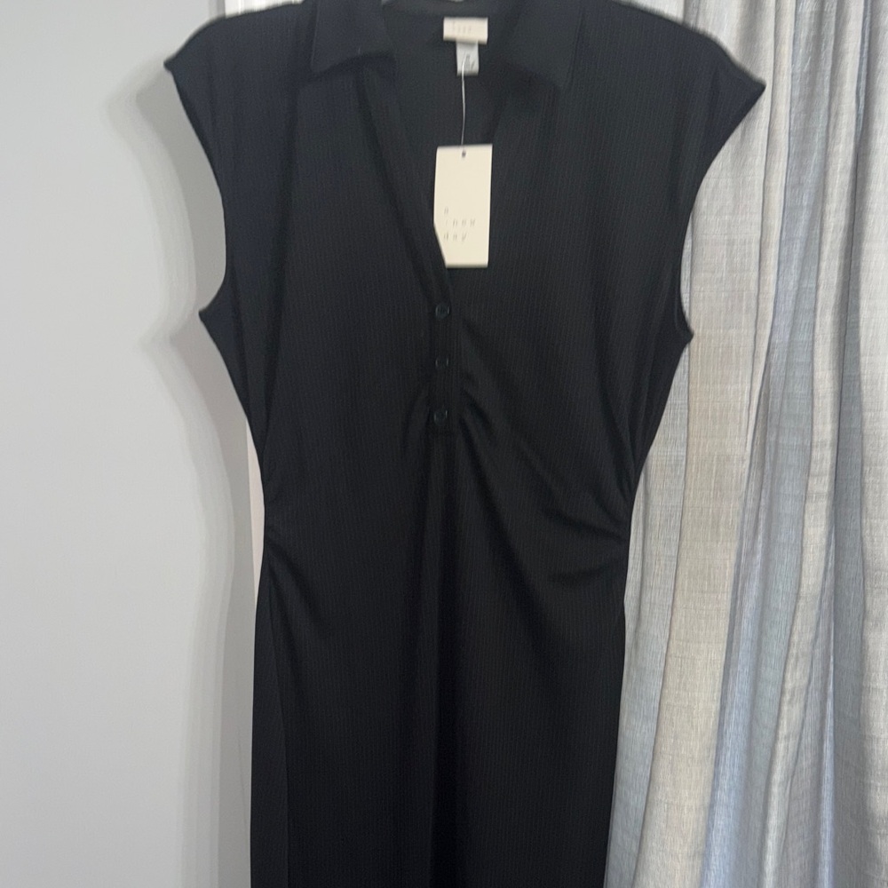 a new day Black Cap-Sleeve Polo Midi Dress